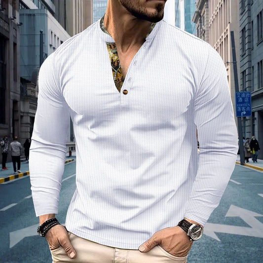 Men's Polo Shirt Double-layer Stand Collar Long Sleeve