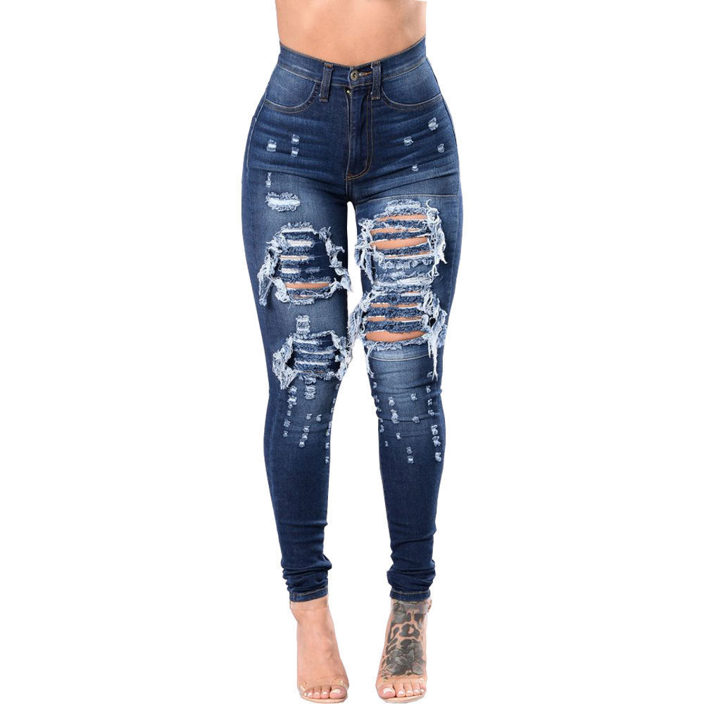 Women's Ripped Denim Washed Denim Pants